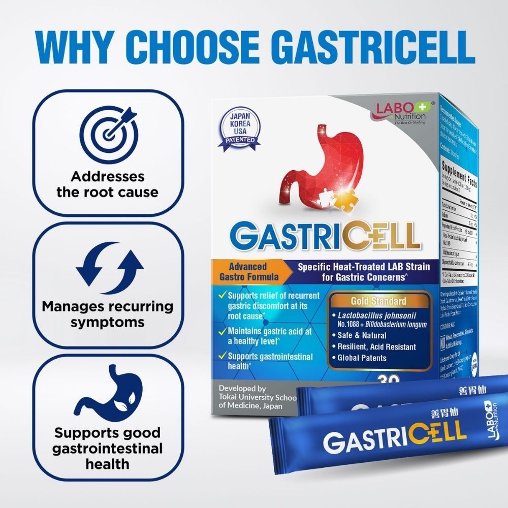 GastriCELL Gastric Comfort & Acid Balance Sachet (Acid Reflux, Heartburn, Bloating, Indigestion, & Burping) 30s