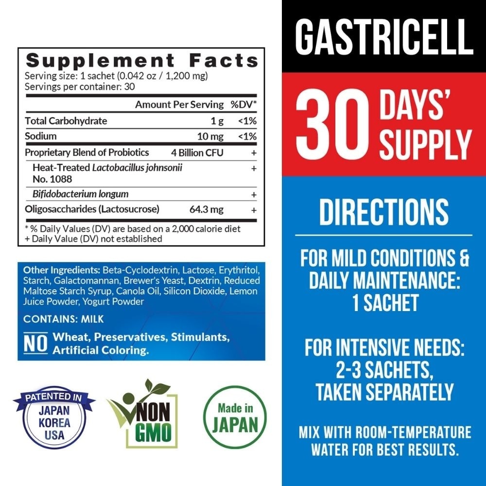 GastriCELL Gastric Comfort & Acid Balance Sachet (Acid Reflux, Heartburn, Bloating, Indigestion, & Burping) 30s
