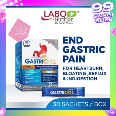 LABO NUTRITION GastricCell Sachet (To Relieve Acid Reflux, Heartburn, Bloat, Indigestion, Burping, Regulate Gastric Acid - End Recurring Gastric Problems) 30s