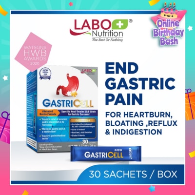 LABO NUTRITION GastricCell Sachet (To Relieve Acid Reflux, Heartburn, Bloat, Indigestion, Burping, Regulate Gastric Acid - End Recurring Gastric Problems) 30s