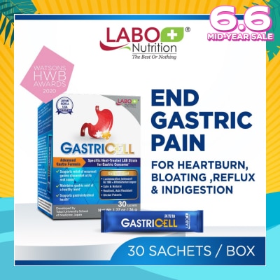 LABO NUTRITION GastricCell Sachet (To Relieve Acid Reflux, Heartburn, Bloat, Indigestion, Burping, Regulate Gastric Acid - End Recurring Gastric Problems) 30s