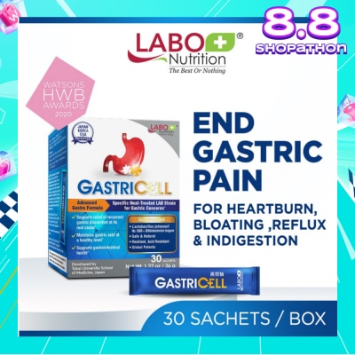 LABO NUTRITION GastricCell Sachet (To Relieve Acid Reflux, Heartburn, Bloat, Indigestion, Burping, Regulate Gastric Acid - End Recurring Gastric Problems) 30s