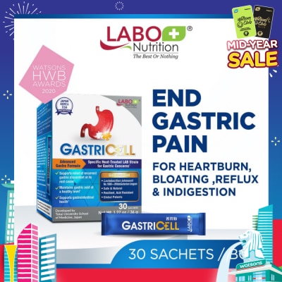 LABO NUTRITION GastricCell Sachet (To Relieve Acid Reflux, Heartburn, Bloat, Indigestion, Burping, Regulate Gastric Acid - End Recurring Gastric Problems) 30s