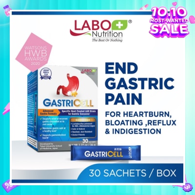 LABO NUTRITION GastricCell Sachet (To Relieve Acid Reflux, Heartburn, Bloat, Indigestion, Burping, Regulate Gastric Acid - End Recurring Gastric Problems) 30s