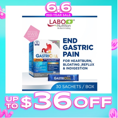 LABO NUTRITION - GastricCell Sachet (To Relieve Acid Reflux, Heartburn, Bloat, Indigestion, Burping, Regulate Gastric Acid - End Recurring Gastric Problems) 30s