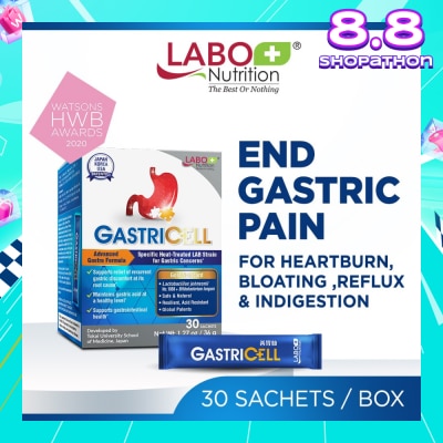 LABO NUTRITION GastricCell Sachet (To Relieve Acid Reflux, Heartburn, Bloat, Indigestion, Burping, Regulate Gastric Acid - End Recurring Gastric Problems) 30s