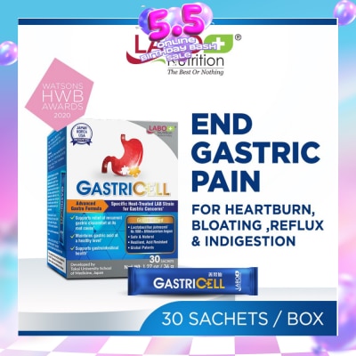 LABO NUTRITION - GastricCell Sachet (To Relieve Acid Reflux, Heartburn, Bloat, Indigestion, Burping, Regulate Gastric Acid - End Recurring Gastric Problems) 30s