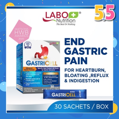 LABO NUTRITION GastricCell Sachet (To Relieve Acid Reflux, Heartburn, Bloat, Indigestion, Burping, Regulate Gastric Acid - End Recurring Gastric Problems) 30s