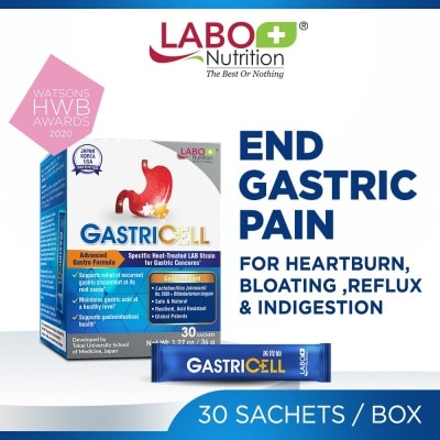 LABO NUTRITION Gastricell Dietary Supplement Sachet (Eliminate H. Pylori, Relieve Acid Reflux And Heartburn, Bloat, Indigestion, Burping, Regulate Gastric Acid) 30s