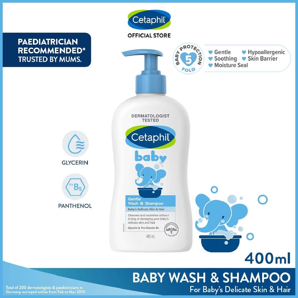 Baby Gentle Wash & Shampoo With Glycerin & Panthenol 400ml