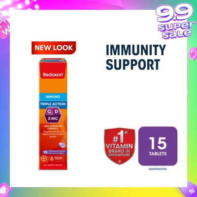 REDOXON Triple Action Vitamin C, D & Zinc Immunity Effervescent Blackcurrant 15s