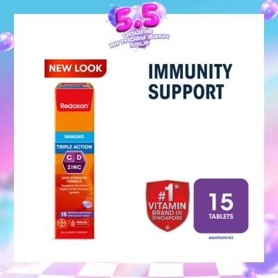 REDOXON - Triple Action Vitamin C, D & Zinc Immunity Effervescent Blackcurrant 15s