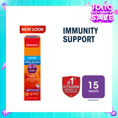 REDOXON Triple Action Vitamin C, D & Zinc Immunity Effervescent Blackcurrant 15s