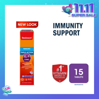 REDOXON Triple Action Vitamin C, D & Zinc Immunity Effervescent Blackcurrant 15s