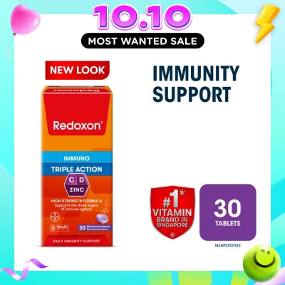 REDOXON Triple Action Vitamin C, D & Zinc Immunity Effervescent Blackcurrant 30s image