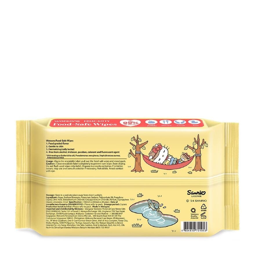 Hello Kitty Food-Safe Wipes Grapefruit Scent (Kills 99% of Germs) 20s x 3 Packs