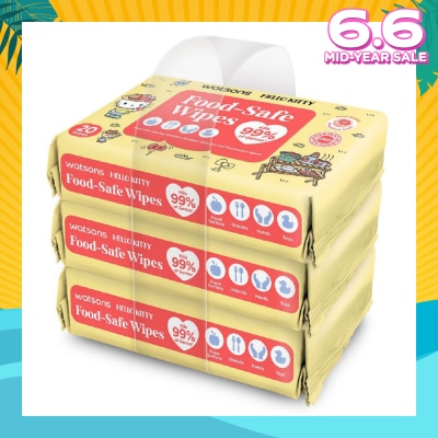 WATSONS Hello Kitty Food-Safe Wipes Grapefruit Scent (Kills 99% of Germs) 20s x 3 Packs