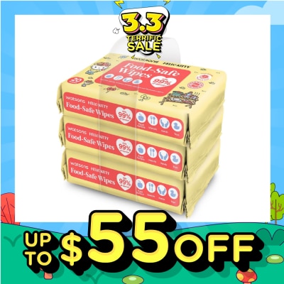 WATSONS Hello Kitty Food-Safe Wipes Grapefruit Scent (Kills 99% of Germs) 20s x 3 Packs