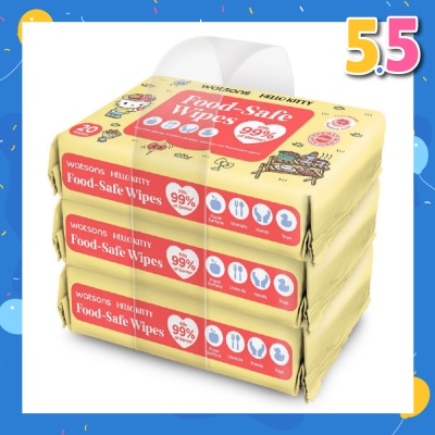 WATSONS Hello Kitty Food-Safe Wipes Grapefruit Scent (Kills 99% of Germs) 20s x 3 Packs