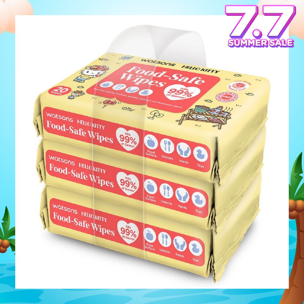 Hello Kitty Food-Safe Wipes Grapefruit Scent (Kills 99% of Germs) 20s x 3 Packs