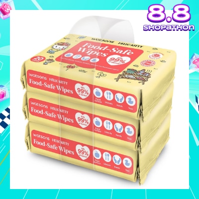 WATSONS Hello Kitty Food-Safe Wipes Grapefruit Scent (Kills 99% of Germs) 20s x 3 Packs