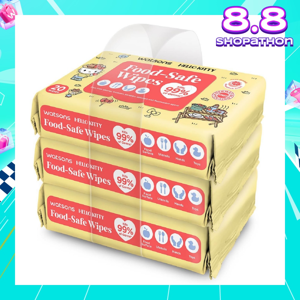 Hello Kitty Food-Safe Wipes Grapefruit Scent (Kills 99% of Germs) 20s x 3 Packs