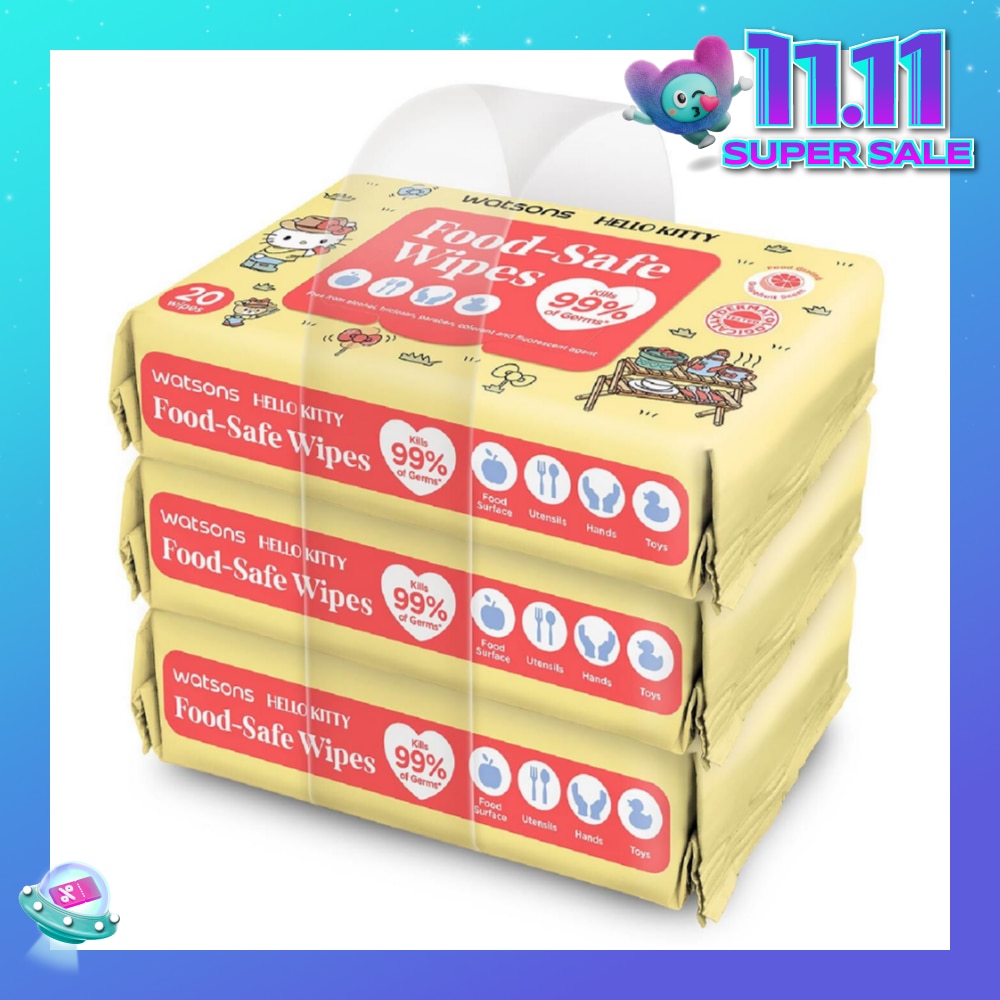 Hello Kitty Food-Safe Wipes Grapefruit Scent (Kills 99% of Germs) 20s x 3 Packs