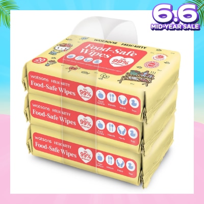 WATSONS Hello Kitty Food-Safe Wipes Grapefruit Scent (Kills 99% of Germs) 20s x 3 Packs