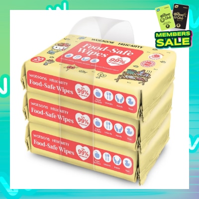 WATSONS Hello Kitty Food-Safe Wipes Grapefruit Scent (Kills 99% of Germs) 20s x 3 Packs