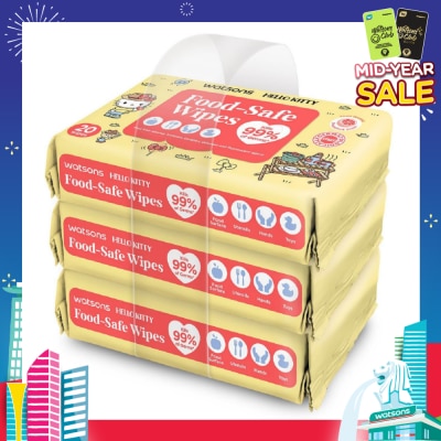 WATSONS Hello Kitty Food-Safe Wipes Grapefruit Scent (Kills 99% of Germs) 20s x 3 Packs