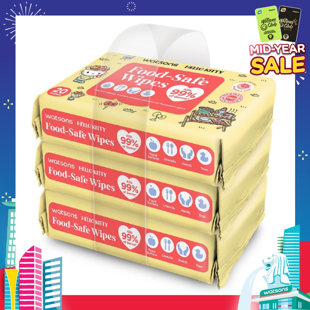 Hello Kitty Food-Safe Wipes Grapefruit Scent (Kills 99% of Germs) 20s x 3 Packs