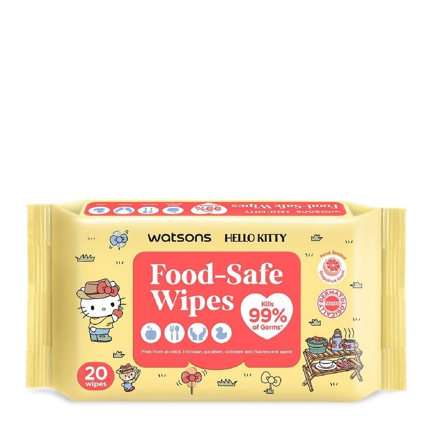 Hello Kitty Food-Safe Wipes Grapefruit Scent (Kills 99% of Germs) 20s x 3 Packs