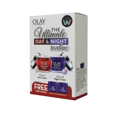 OLAY Ultimate Day & Night Routine Moisturiser 50g Bundle Packset consists Collagen Peptide 1s + Retinol24 1s Free Retinol Night Moisturiser 8g x 2s