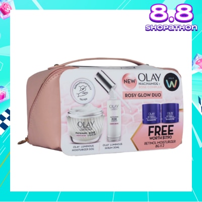 OLAY Luminous Rosy Glow Duo Bundle Packset consists Rose Serum 30ml + Rose Moisturiser 50g Free Retinol 8g x 2s