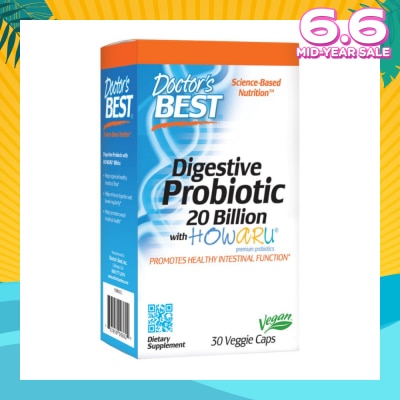 DOCTOR'S BEST Digestive Probiotic 20 Billion with Howaru Veggie Capsules (Promotes Healthy Intestinal Function) 30s