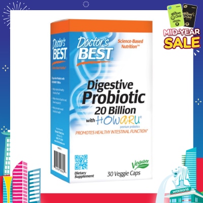 DOCTOR'S BEST Digestive Probiotic 20 Billion with Howaru Veggie Capsules (Promotes Healthy Intestinal Function) 30s