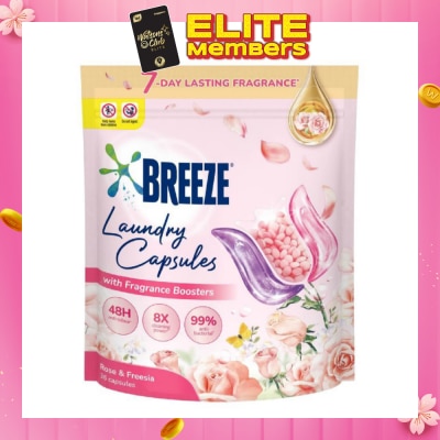 BREEZE Laundry Capsule With Fragrance Boosters Rose & Freesia 36s