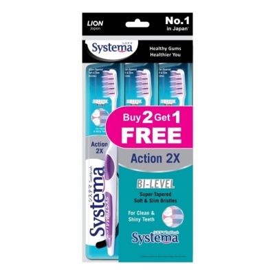 SYSTEMA Action 2X BI-Level For Clean & Shiny Teeth Toothbrush Packset (Buy 2 Get 1 Free)