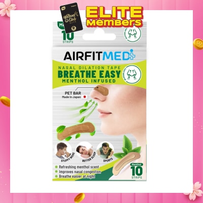 AIRFIT MEDI Breathe Easy Nasal Dilation Tape Menthol Infused Strip (To Breathe Easier At Night & Improves Nasal Congestion) 10s
