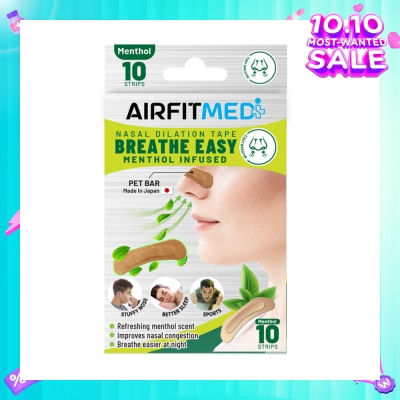 AIRFIT MEDI Breathe Easy Nasal Dilation Tape Menthol Infused Strip (To Breathe Easier At Night & Improves Nasal Congestion) 10s
