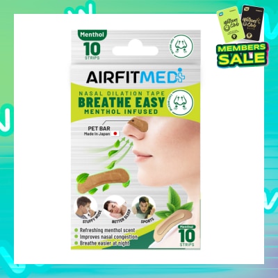 AIRFIT MEDI Breathe Easy Nasal Dilation Tape Menthol Infused Strip (To Breathe Easier At Night & Improves Nasal Congestion) 10s