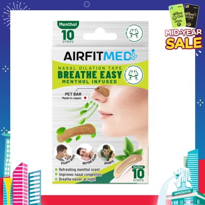 AIRFIT MEDI Breathe Easy Nasal Dilation Tape Menthol Infused Strip (To Breathe Easier At Night & Improves Nasal Congestion) 10s