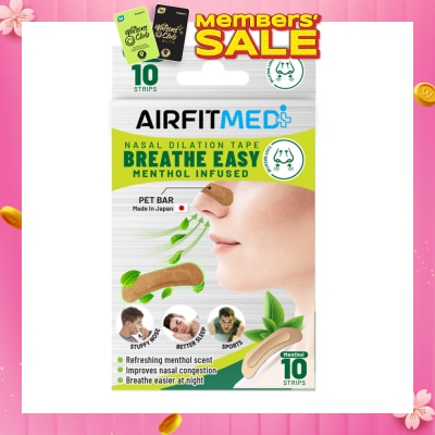 AIRFIT MEDI Breathe Easy Nasal Dilation Tape Menthol Infused Strip (To Breathe Easier At Night & Improves Nasal Congestion) 10s
