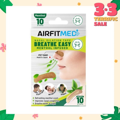 AIRFIT MEDI Breathe Easy Nasal Dilation Tape Menthol Infused Strip (To Breathe Easier At Night & Improves Nasal Congestion) 10s