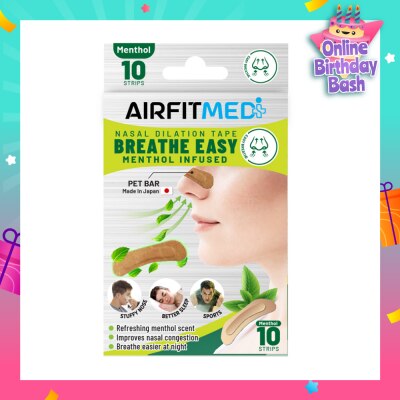 AIRFIT MEDI Breathe Easy Nasal Dilation Tape Menthol Infused Strip (To Breathe Easier At Night & Improves Nasal Congestion) 10s