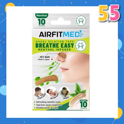 AIRFIT MEDI Breathe Easy Nasal Dilation Tape Menthol Infused Strip (To Breathe Easier At Night & Improves Nasal Congestion) 10s