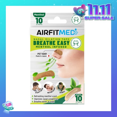 AIRFIT MEDI Breathe Easy Nasal Dilation Tape Menthol Infused Strip (To Breathe Easier At Night & Improves Nasal Congestion) 10s