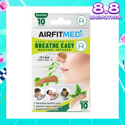 AIRFIT MEDI Breathe Easy Nasal Dilation Tape Menthol Infused Strip (To Breathe Easier At Night & Improves Nasal Congestion) 10s