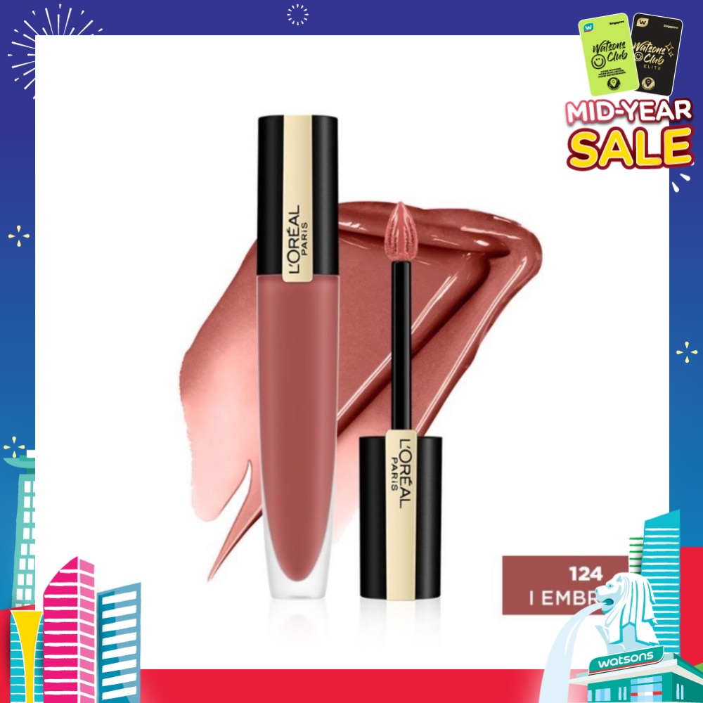 L'OREAL PARIS MAKEUP Rouge Signature Matte Lip Colour Liquid Lipstick 124 I Embrace 7ml
