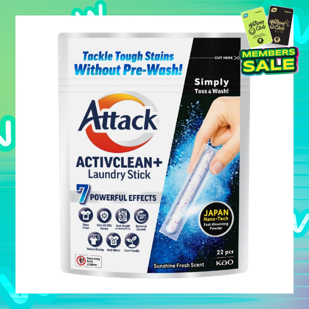 ATTACK Activclean+ Laundry Detergent Stick Capsule (Anti Mould + Kills 99.99% Germs) 22s